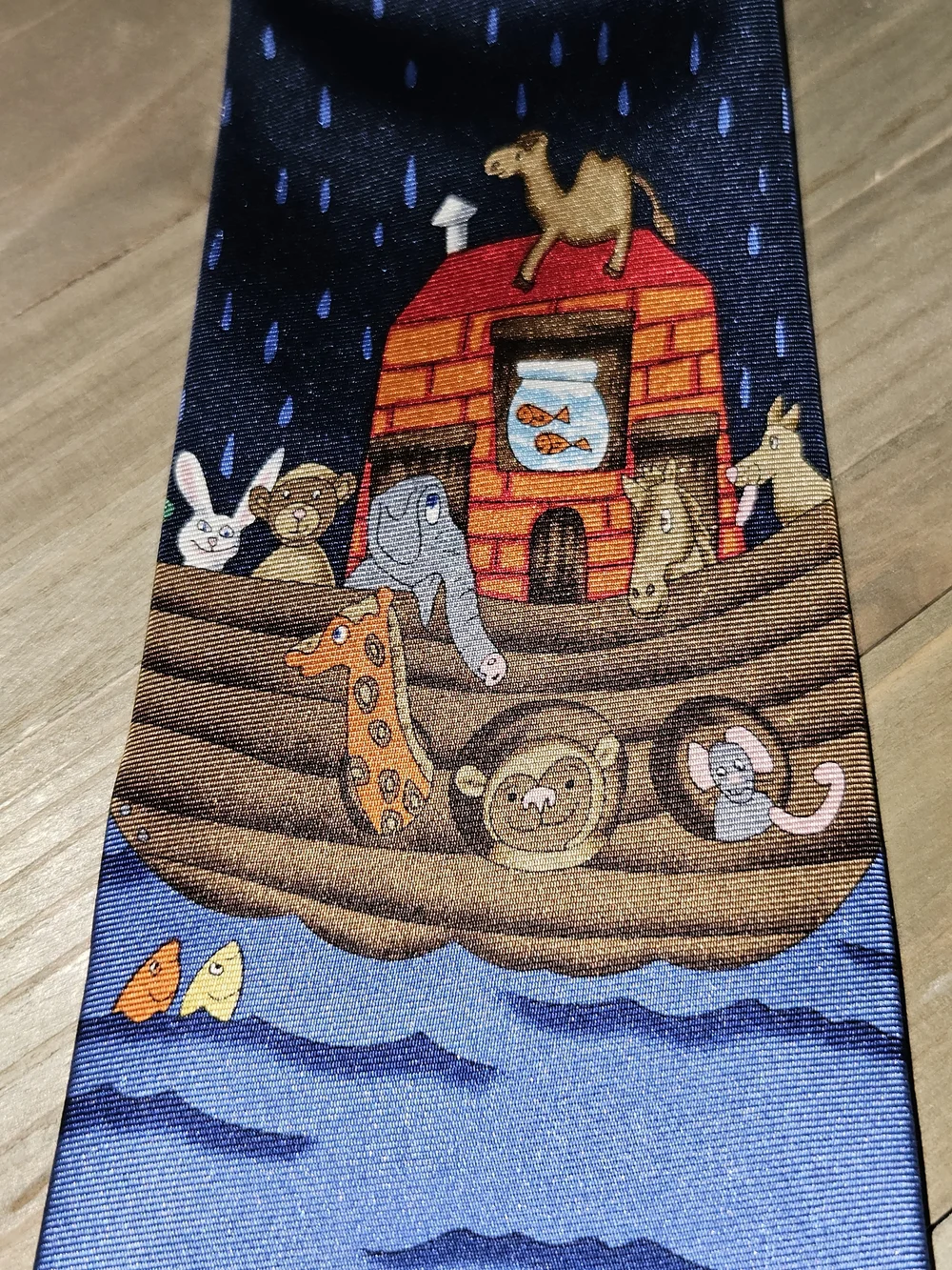 Noah's Ark Kids Tie - Navy Blue Cartoon Animal Design